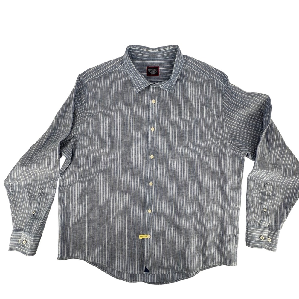 UNTUCKit Mens X Large Classic Fit Wrinkle Resist Linen Stripe‎ Button Down Shirt